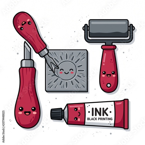 Whimsical Linocut Printmaking Carver and Ink Roller Pack