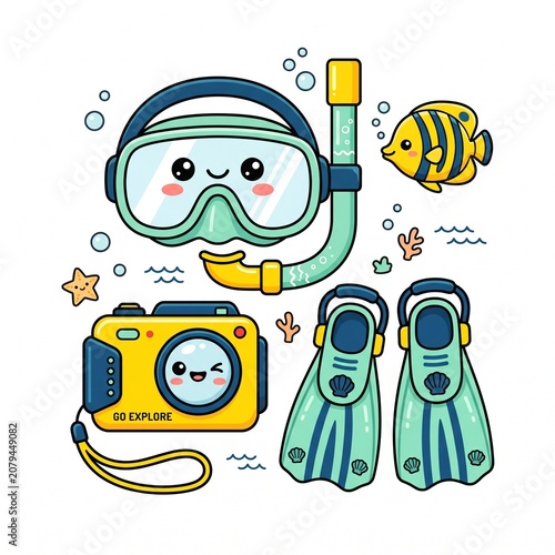 Cozy Snorkel Mask and Underwater Camera Clipart Pack