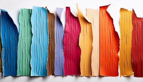 Colorful Vertical Paper Strips With Torn Jagged Edges Isolated On White Background