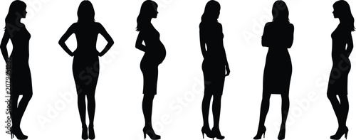 фотографія Silhouette of diverse women standing in various poses, female figures, fashion p