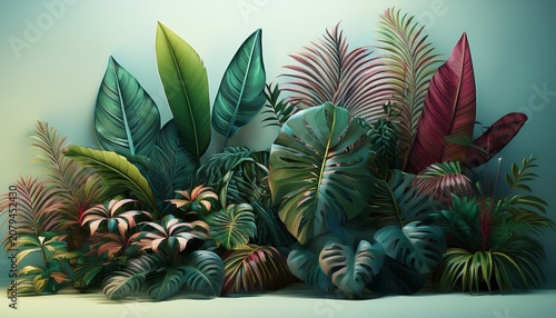 variety of tropical plants 3d rendered generative ai