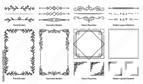 Tableau sur toile Chapter divider and decorative page border vector collection for editorial desig