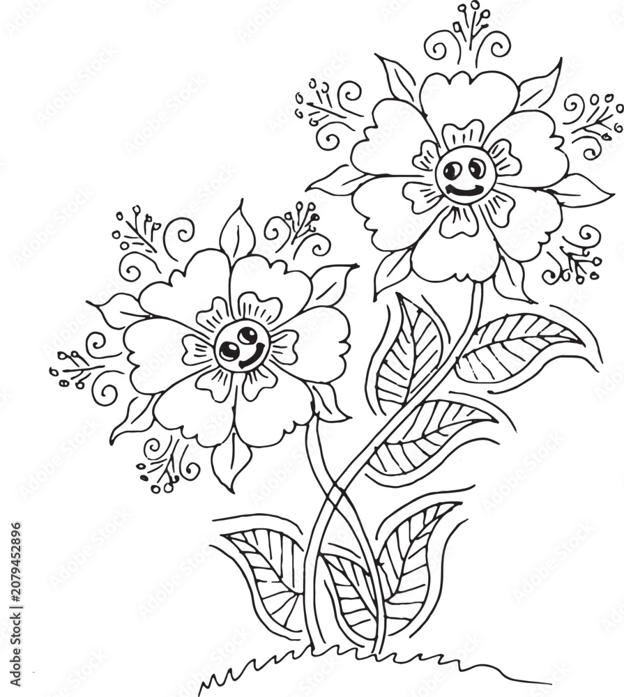 Fototapeta premium Hand Drawn Floral Line Art – Botanical Flower Outline Illustration