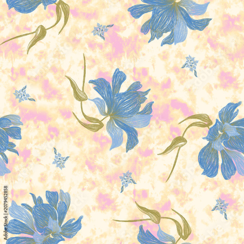 Fotografía Textured jumbo seamless floral print pattern for summer