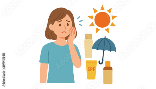 Sun protection skincare concept with woman and sunscreen products