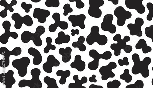 Black and white cow print pattern animal skin texture with abstract