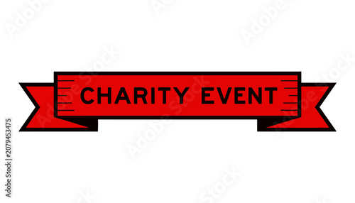 Charity event red ribbon banner announcement graphic with fundraiser