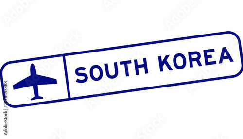 South korea travel airport stamp graphic with plane icon, passport