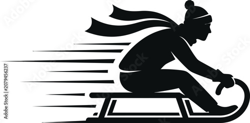 Silhouette of a person sledding downhill a black vector illustration against a white background sledge winter sport snow