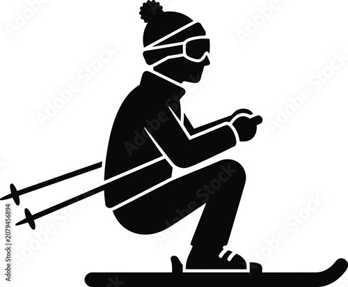 Skier Silhouette In Black And White A Minimalist Representation Of Winter Sports Equipment alpine skiing snow wintertime slopes