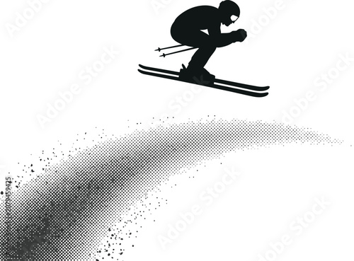 Skier in mid air silhouette against a white background a dynamic winter sports illustration alpine skiing athlete black