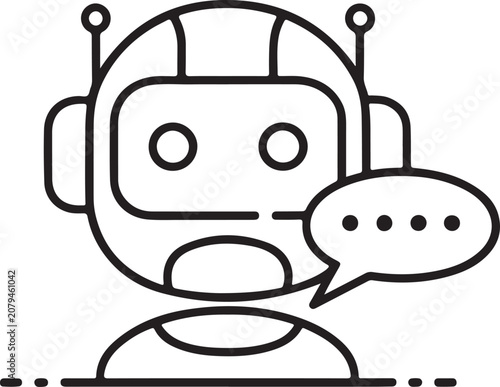 Cute Round Robot Cartoon Line Art 