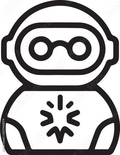 Cute Round Robot Cartoon Line Art 