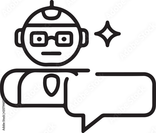 Cute Round Robot Cartoon Line Art 