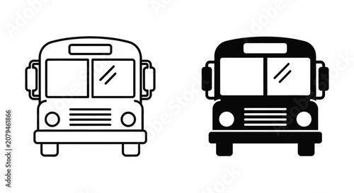 Two school buses facing opposite directions