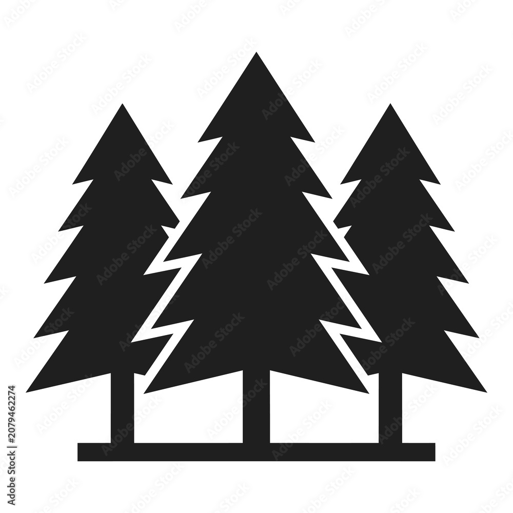Obraz premium Three pine trees silhouettes in a row on white background icon