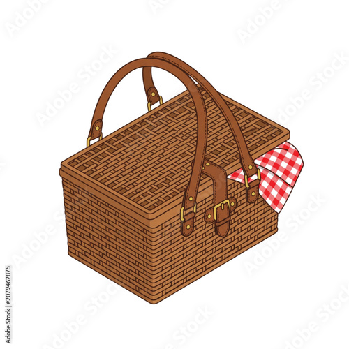 Picnic basket with blanket vector