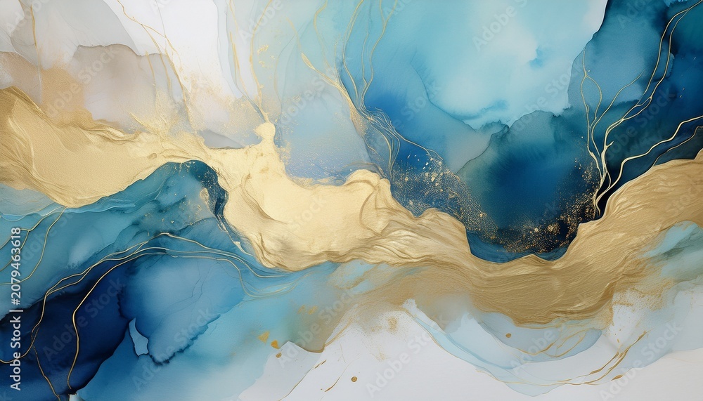 Fototapeta premium pastel antique blue and golden watercolour background