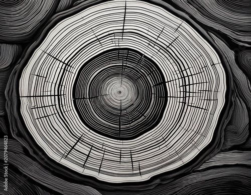 black and white wood slice pattern tree rings