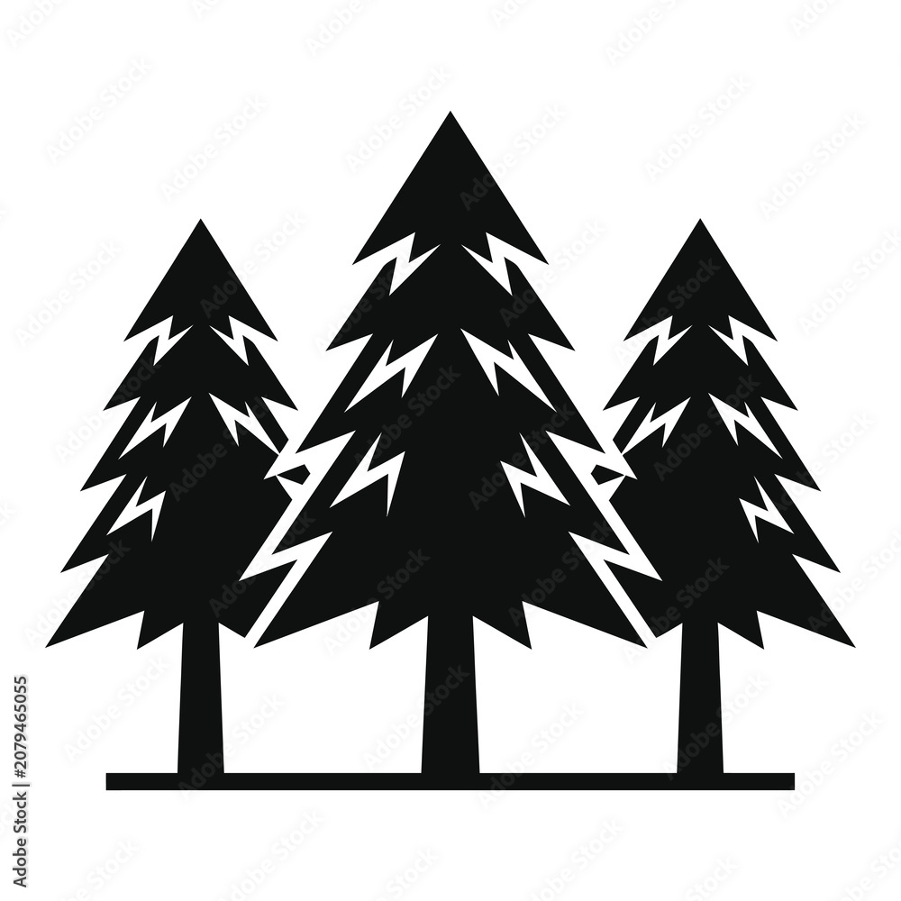 Obraz premium Black silhouette of three pine trees on white background icon
