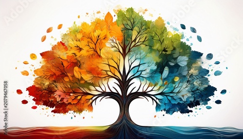 seasons split tree concept white background