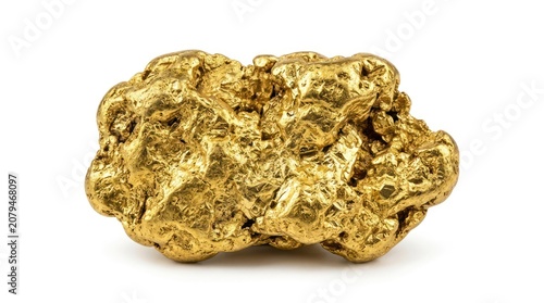 Raw gold nugget isolated on white background