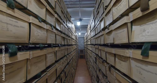 Document storage. Shelving units with folders and boxes.