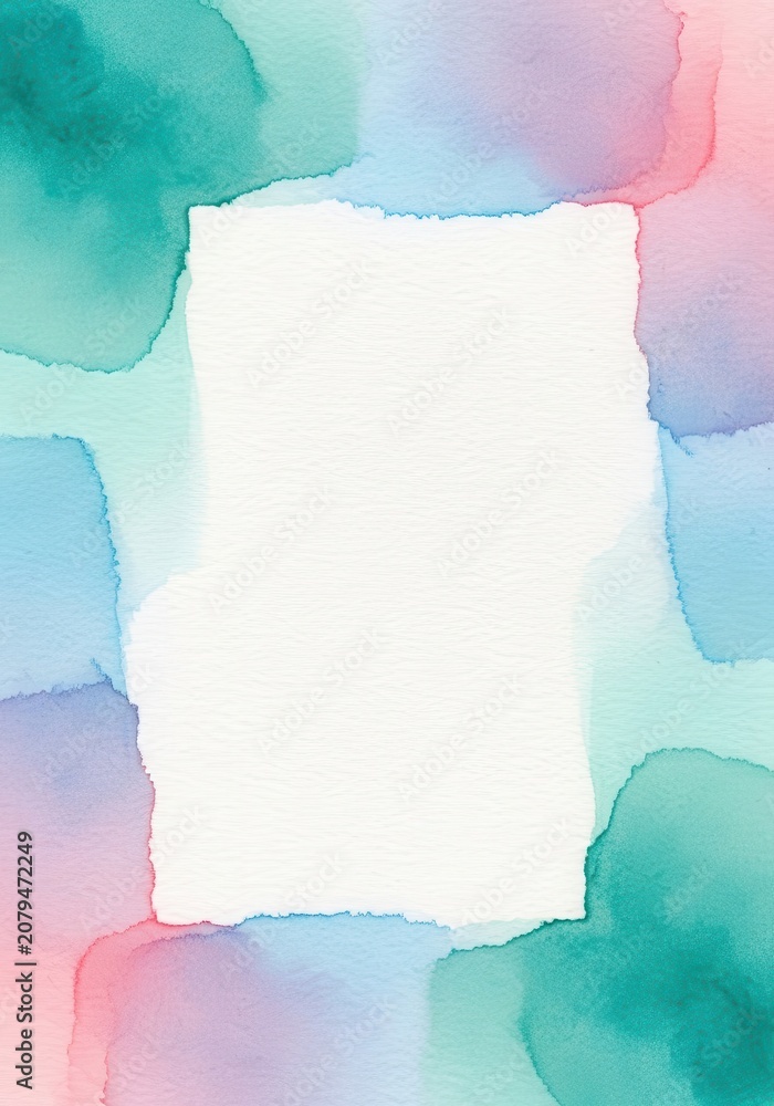 Fototapeta premium Abstract Pastel Watercolor Frame with White Copy Space on Textured Paper Background for Invitations and Cards