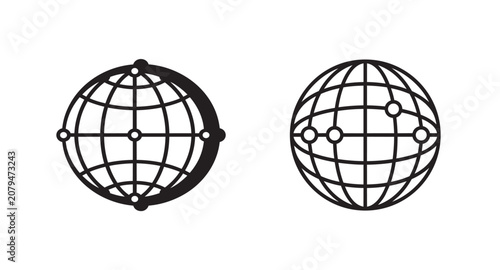 Black and white globe icon set for global communication Vector