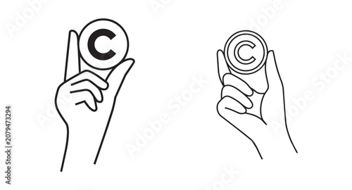 Hand holding copyright symbol icon set Vector