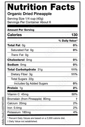 nutrition facts label image for organic dried pineapple
