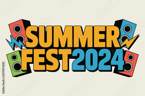 Summer Fest 2024 Event Logo with Colorful Speakers Vector Illustration