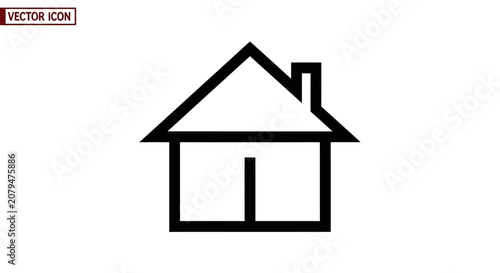 Minimalist house outline icon with chimney on white.