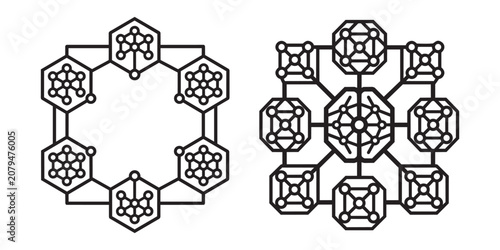 Neural Network Black White Icon Set Vector Design