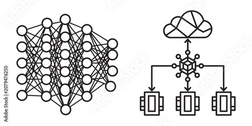 Machine Learning Neural Network Icon Set Vector