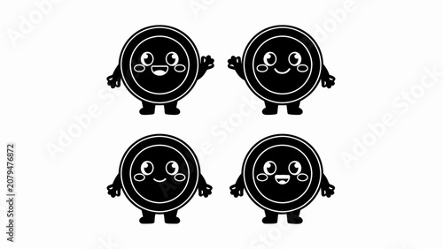 Cute Cartoon Cookie Characters, Kawaii Style, Set of Four