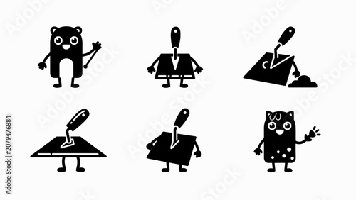 Cute Cartoon Trowel Characters Set