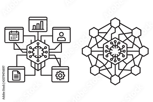 AI Agent Business Automation Icon Set Vector