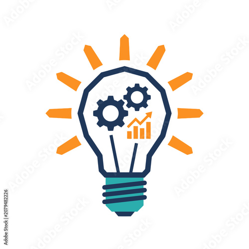 Light bulb icon with gears and growth chart for business innovation