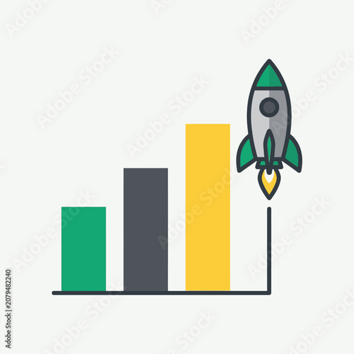 Business growth and startup launch concept with rocket icon