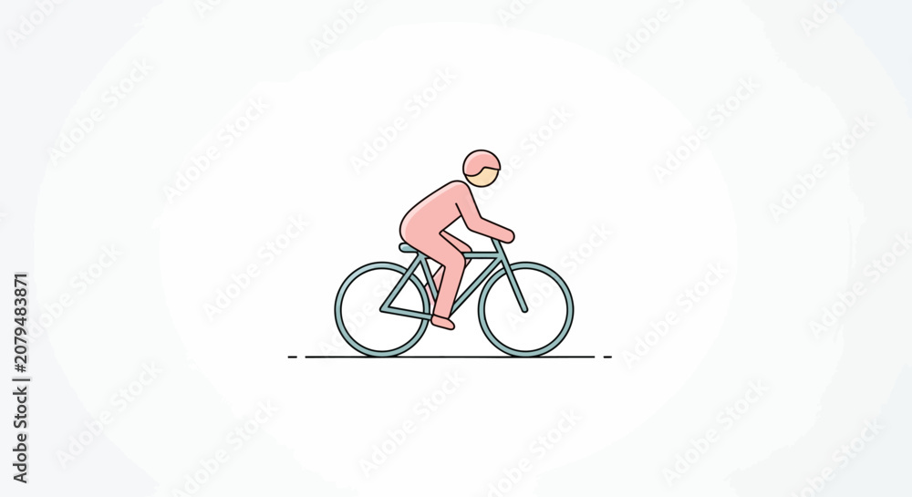 Fototapeta premium Minimalist illustration of a person riding a bicycle on a white background.