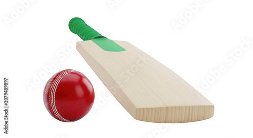 Cricket bat and ball isolated on black for sports and recreation imagery transparent background