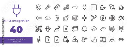 Tableau sur toile Api and software integration icon set of 40 digital connectivity symbols