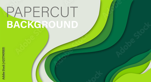 Abstract papercut background with flowing green and white layers.