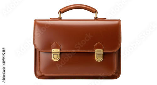 Elegant leather briefcase with golden buckles for professional business use transparent background