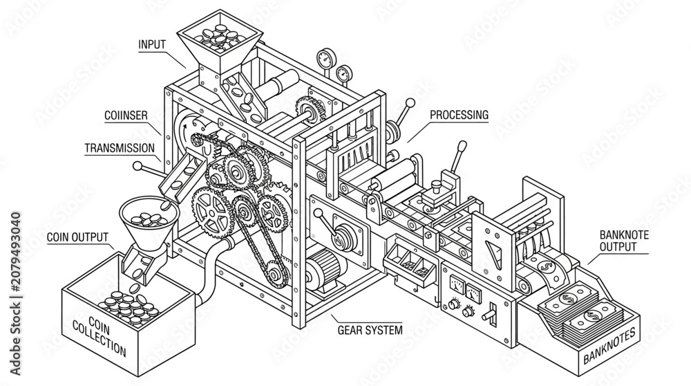 Obraz premium Detailed Industrial Machine Illustration for Manufacturing Processes.