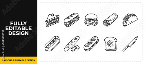Tableau sur toile flat vector illustration line art icon bundle set design focusing on delicious f