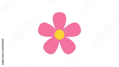 Simple pink flower icon with a bright yellow center isolated on white background