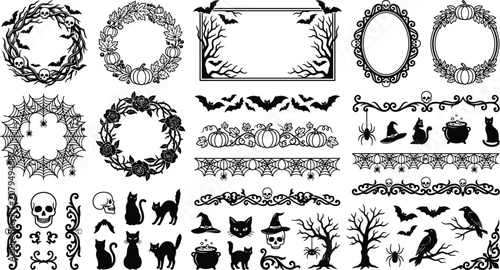Obraz na płótnie Halloween black silhouette clip art set spooky seasonal graphics