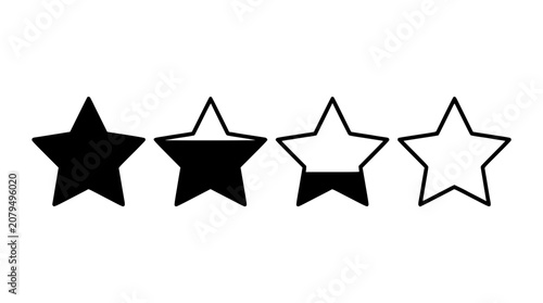 Stars Icon Set with Black and White Filled Five-Point Stars for Rating, Ranking, and Satisfaction Graphics